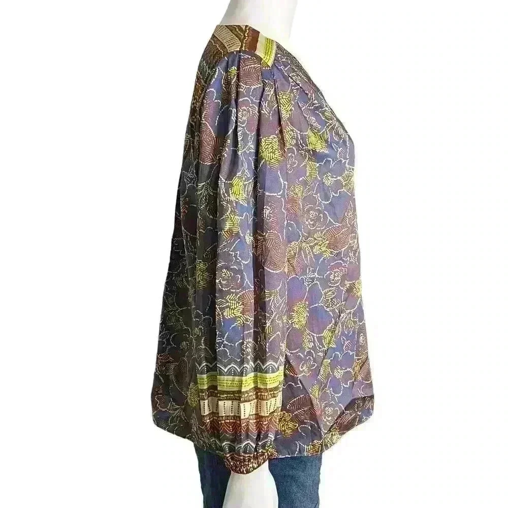 Current Air Los Angeles Floral Bordr Print Blouse Size Large - Picture 4 of 13